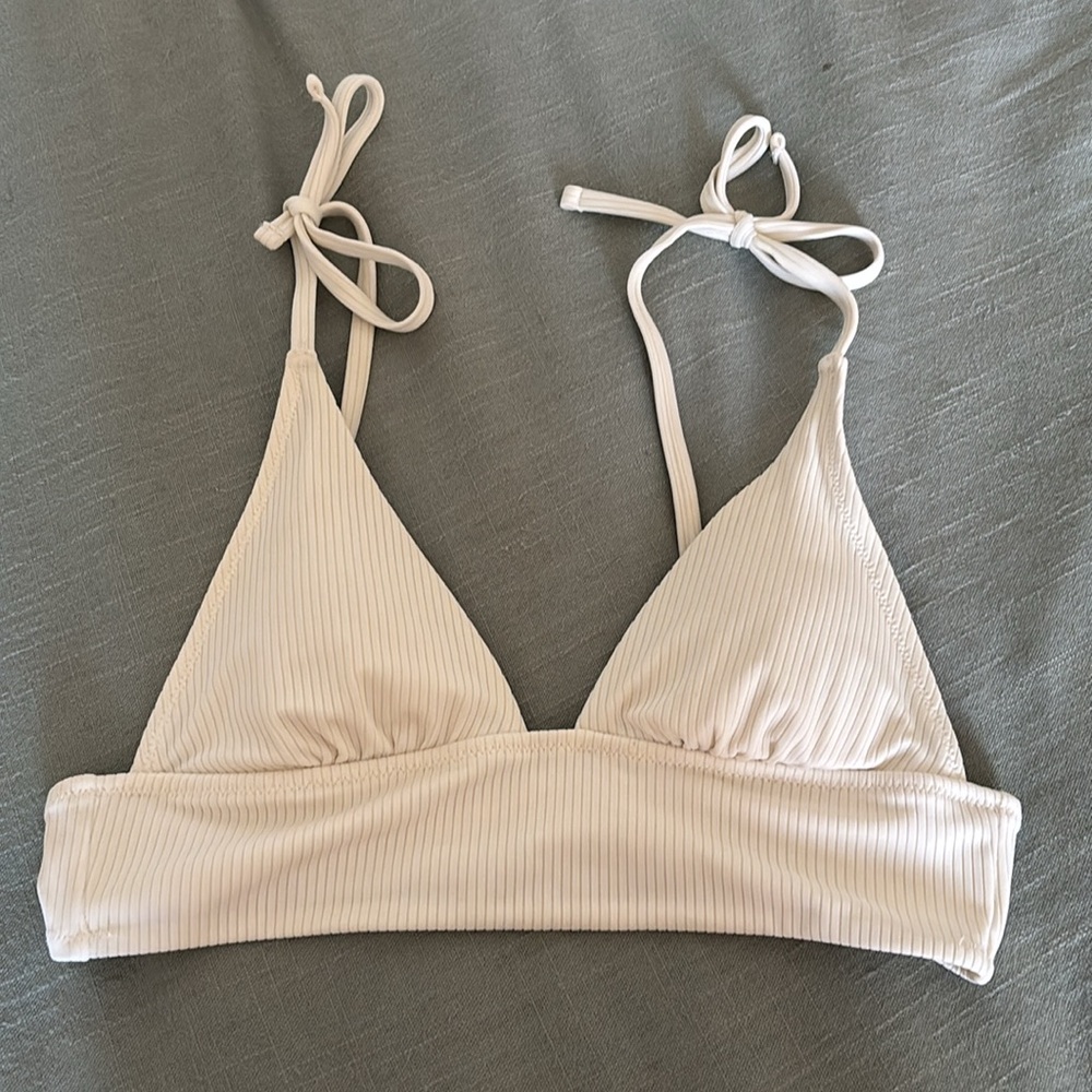 Shade & Shore Longline Ribbed Tall Triangle Eggshell Bikini Top Size M